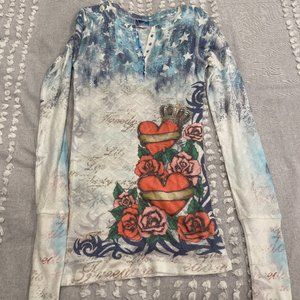 BEAUTIFUL! ANKH ~Multi-color 100%Cotton Blend Long Sleeve Tunic/Top~Sz.S ~USA
